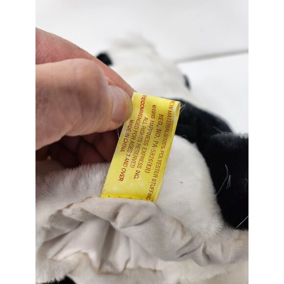 Vintage 1995 Black White Plush Soft Toy Cow Hand Puppet Happiness Always NEW - Picture 11 of 12
